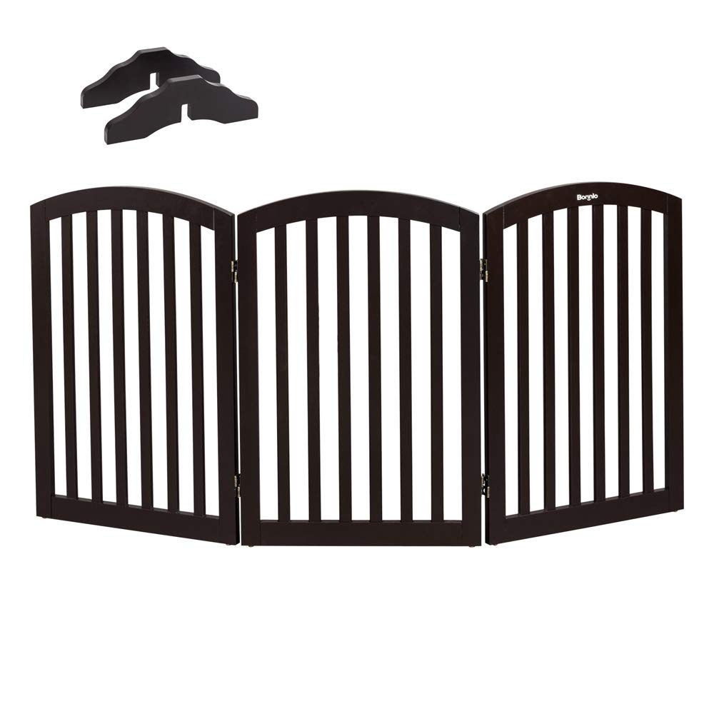 Bonnlo Wooden Folding Pet Gate Freestanding Barrier for