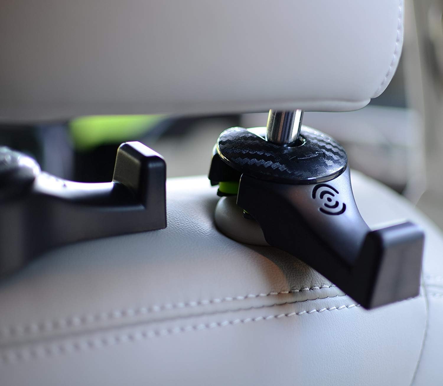 Car Headrest Hooks - Premium Car Seat Hangers Holders for Purse Bag with Locker - Set of 2 (Black)