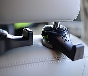 Car Headrest Hooks - Premium Car Seat Hangers Holders for Purse Bag with Locker - Set of 2 (Black)