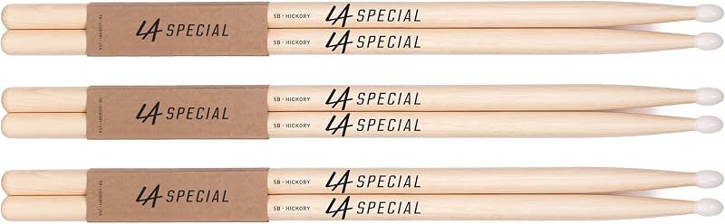 ProMark LA Specials 5B Hickory Drum Sticks 16in Nylon Oval Tips 3 Pairs