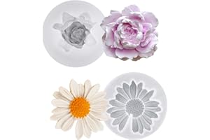 Hoxfly 2Pcs Flower Silicone Molds, 3D Daisy Jasmine Cake Mold, DIY Handmade Soap Mould for Jelly Chocolate Pudding Fondant Ca