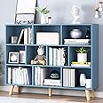 IOTXY Wooden Open Shelf Bookcase - 3-Tier Floor Standing Display Cabinet Rack with Legs, 10 Cubes Bookshelf, Bright Blue