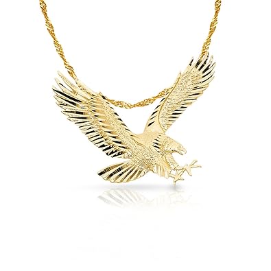 14k Yellow Gold Eagle Charm Pendant With 18mm Singapore Chain Necklace