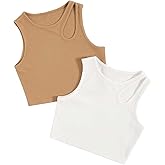 Milumia Girl's 2 Pack Tank Top Ribbed Knit Cut Out Sleeveless Crew Neck Basic Crop Tops