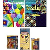 Mindware Geometric/Stained Glass Coloring Book/Twistable Crayons/Colored Pencils/Sharpener 5-pc Bundle