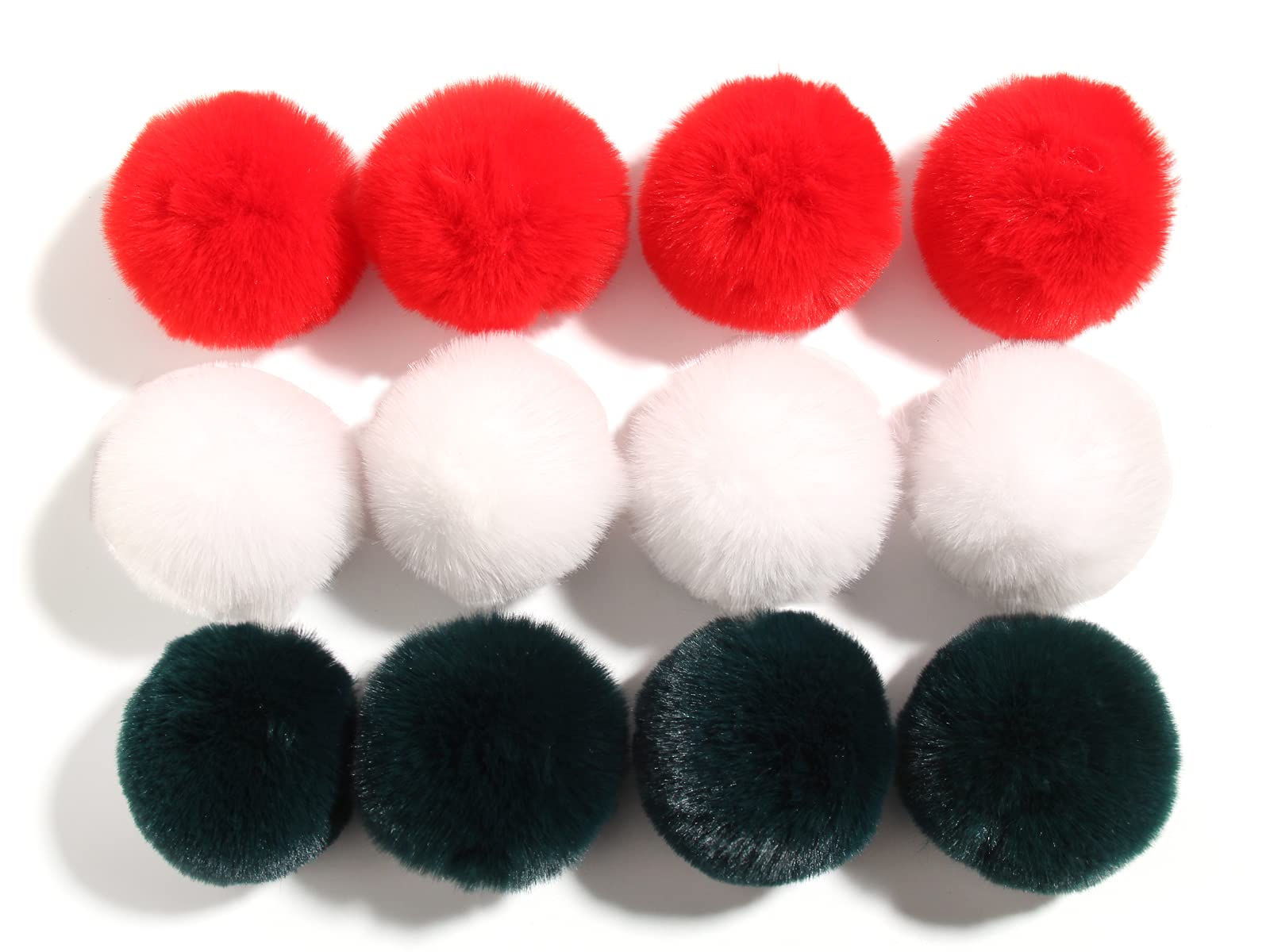 Furling Pompoms DIY Pack of 12 Faux Fur Pom Poms for Hats Soft Knitting Accessories (Red/White/Green, 8cm)