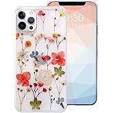 Omorro Compatible with iPhone 16 Pro Flower Girly Case, Girls Floral Design Pressed Dry Real Flowers Slim Cover Silicone Rubber Romantic Cute Protective Clear for Women Girls Kids