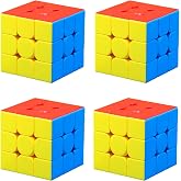 CFMOUR 3x3 Speed Cube Set - Stickerless Magic Bundle, 4Pack, Puzzle Toys | Fast Turning, Durable, Brain Teaser, Sensory Toys, Classic Fidget Toy, Vivid Colour, Travel Game for Kids &amp;Adult