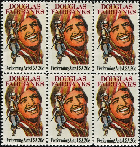 DOUGLAS FAIRBANKS ~ SILENT FILMS ~ ZORRO ~ ROBIN HOOD #2088 Block of 6 x 20 US Postage Stamps