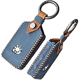 HIBEYO Leather Smart Key Fob Case Compatible with Volvo XC40 XC60 XC90 S90 V90 Car Key Fob Cover Remote Keyless Entry Full Protection Shell 2019 2021 Keychains Auto Accessories Holder Protector-Bule