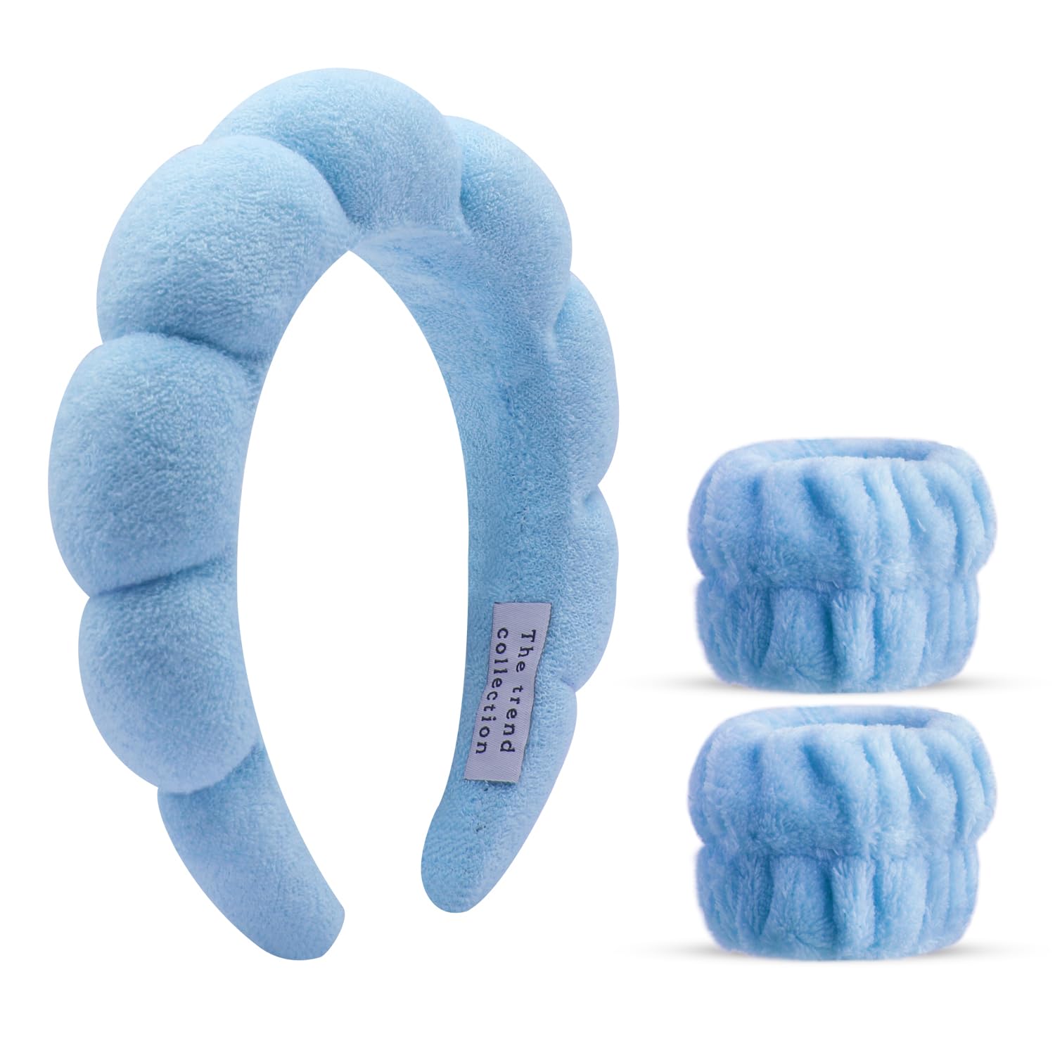 Photo 1 of Spa Headbands for Washing Face, Makeup and Skincare. 3 Pc Set of Skin Care Head band with Wristbands. Puffy Terry Cloth, Non Slip Get Ready Hairband for Women, Teens, Girls. Cute Hair Accessories.