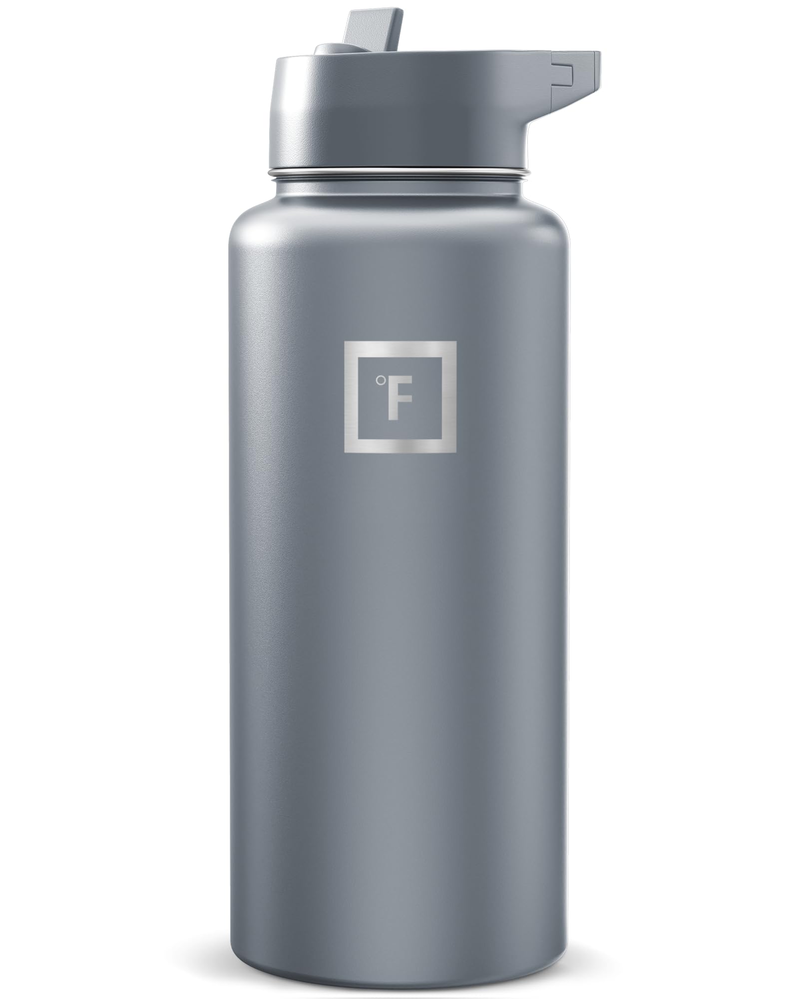 IRON °FLASK Camping & Hiking Hydration Flask with Straw, Wide Mouth Insulated Stainless Steel Sports Water Bottle - Graphite 32 oz - Straw (1 Lid) Image