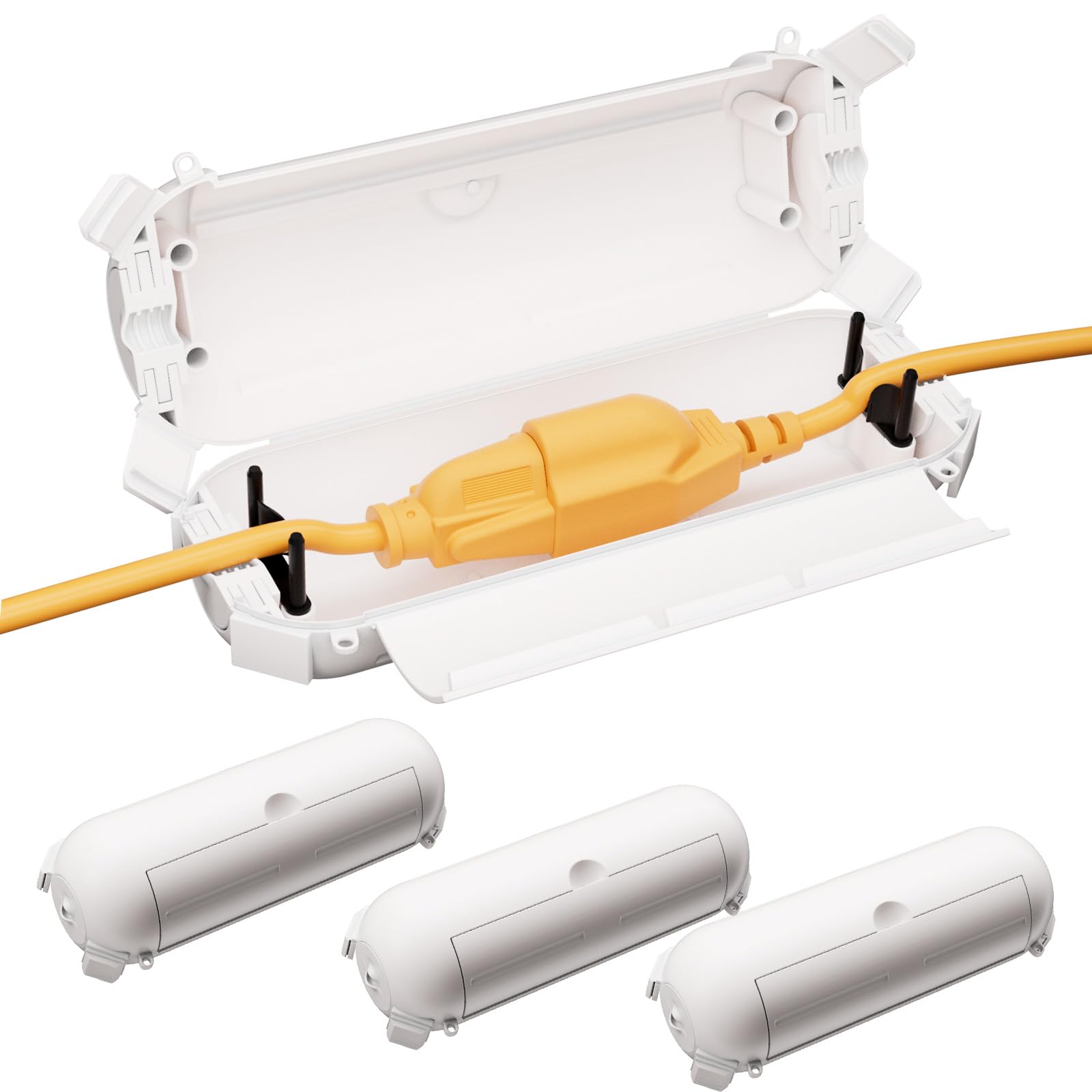 Photo 1 of 4 Pack of RESTMO Compact Outdoor Extension Cord Cover, IP44 Waterproof Box and Safety Housing Case, Ideal to Protect Outdoor Plugs, Electrical Connections, Holiday Decoration Lights, Size Small, White
