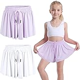 2 Pack Girls Athletic Flowy Shorts with Spandex Liner 2-in-1 Kids Butterfly Skirts Shorts for Dancing Running Sports