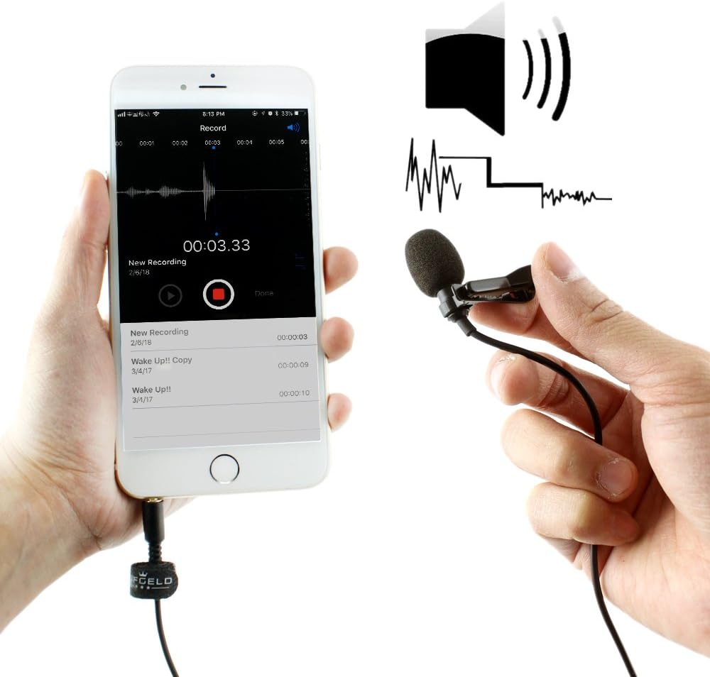 Professional Best Small Mini Lavalier Lapel Omnidirectional Condenser Microphone for Apple iPhone Android Windows Cellphones Clip On Interview Video Voice Podcast Noise Cancelling Mic Blogger Vlogger: Musical Instruments