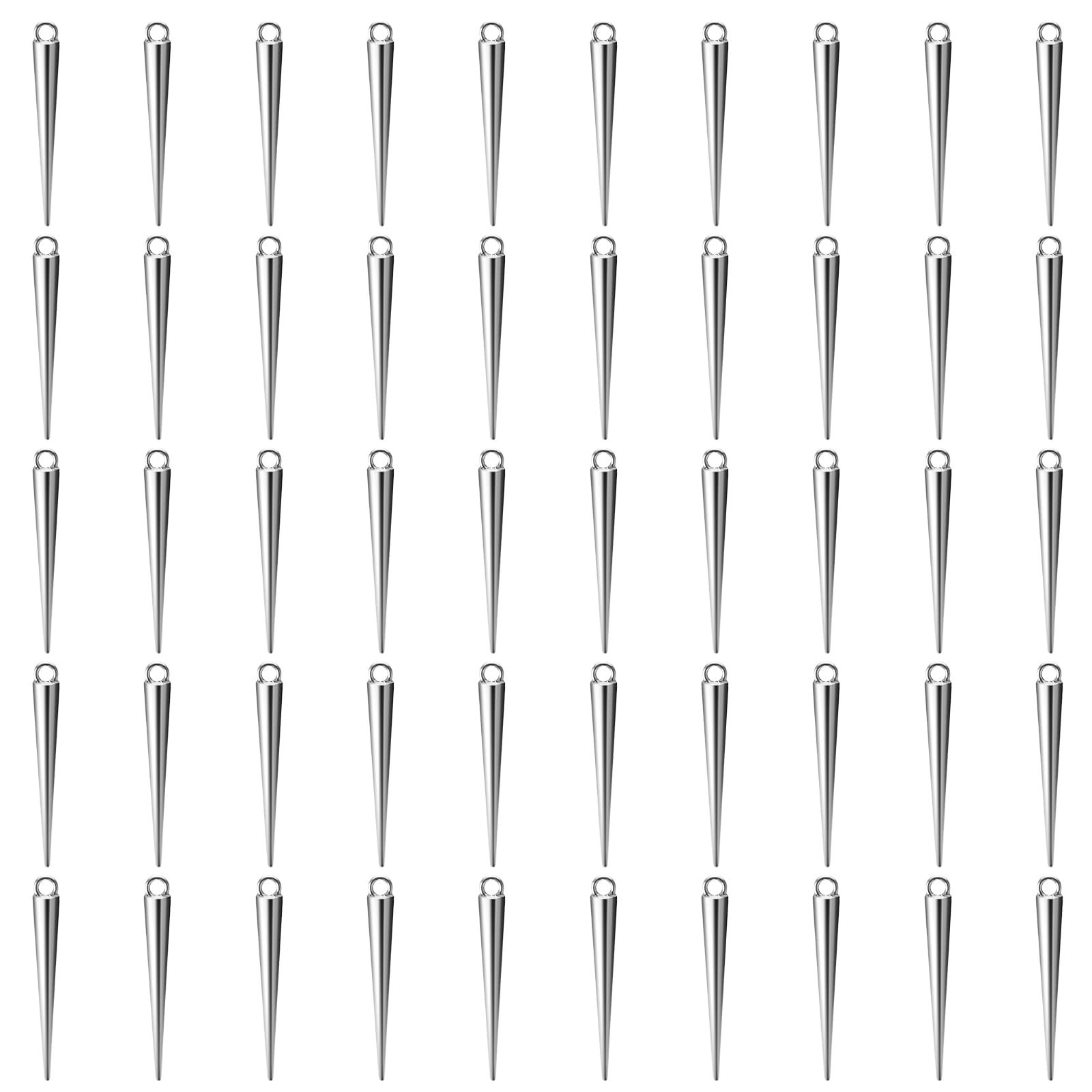 Apausvcm 50Pcs Stainless Steel Conoid Charms, Goth Style Charms Silver Spike Beads Pendants Tibetan Vintage Style Alloy Goth Charm Bulk for Jewelry Making Women DIY Necklaces Bracelets Crafts