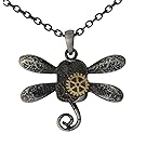 Masada Jewelry, Steampunk Dragonfly Gearwork Metal Pendant Necklace
