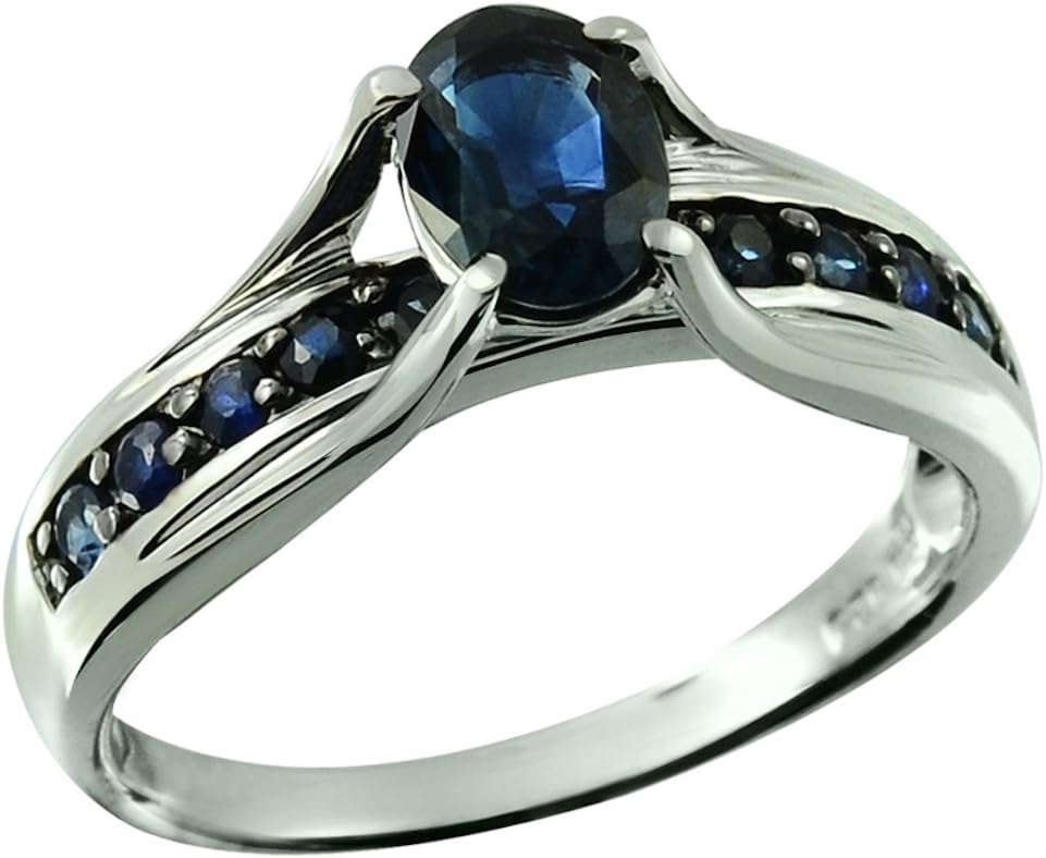 Rise Bright Gems Dark Blue Sapphire 1.39 Carats Rhodium-Plated 925 Sterling Silver Ring