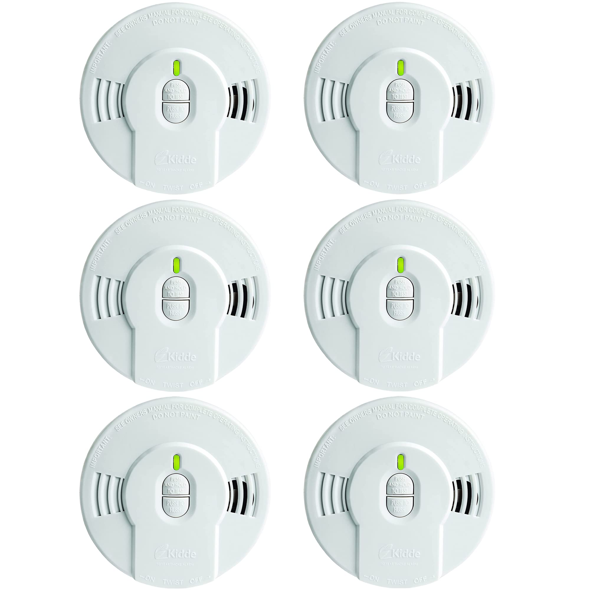 Photo 1 of Kidde  Detector, 10-Year Battery, LED Indicators, Replacement Alert, Test-Reset Button, 6 Pack, White