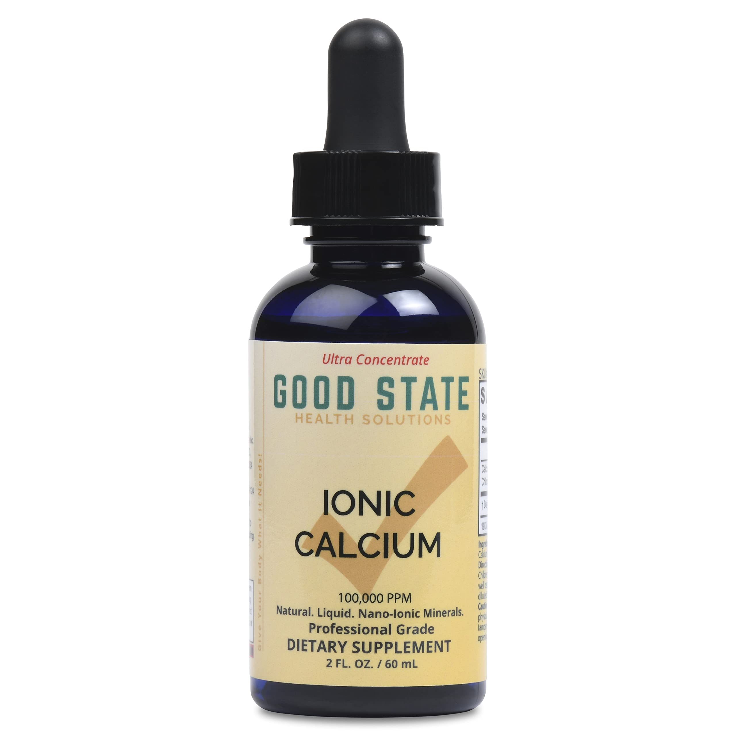 Good State | Ionic Calcium | Natural | Liquid Concentrate | Nano Sized Mineral Technology | Professional Grade | 10 Drops Equals 50 mg | 1.6 Fl oz Bottle