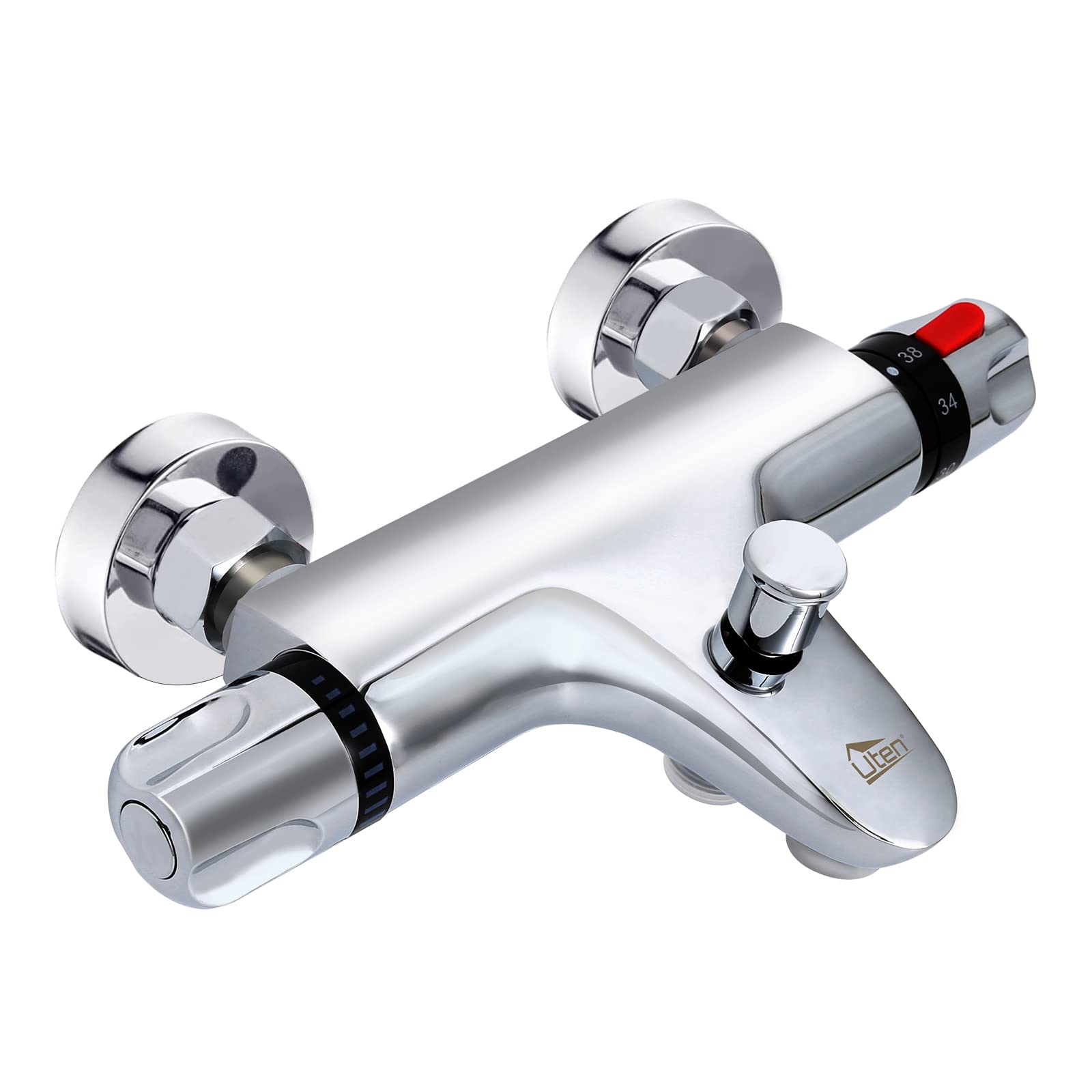 Chrome Thermostatic Bath Shower Mixer, Uten 38°C Safety Lock Anti-Scald, Faucet Bathroom Accessories Smart Thermostat, Chrome Modern Mixer Tap Style