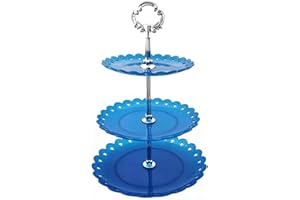 Lacitycover 3-Tier Blue Dessert Cake Stand, Plastic Pastry Stand Small Cupcake Stand - Be Used in Combination or Separately