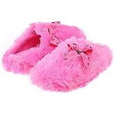 Onmygogo Girls Fuzzy Winter Indoor Slippers with Floral Bowknot, Warm Cozy Plush House Slippers for Little Big Kids Girls