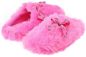 Onmygogo Girls Fuzzy Winter Indoor Slippers with Floral Bowknot, Warm Cozy Plush House Slippers for Little Big Kids Girls