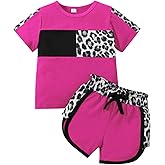 FOCUTEBB Toddler Girl Clothes Summer Outfits Cute Baby Short Sleeve T-shirt Shorts Leopard Camo Printed 18 Months to 6 Years