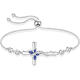 Blaniy Cross Bracelet for Women 925 Sterling Silver Adjustable Butterfly Bracelet Birthstone Jewelry for Women