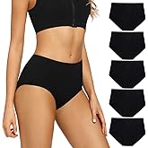 POKARLA Women's Cotton Stretch Underwear Ladies Mid-high Waisted Briefs Panties 5-Pack