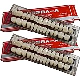 56 Pcs False Teeth Acrylic Resin Denture Tooth Fake Teeth Replacement Set | 2 Sets Complete Synthetic Polymer Denture Teeth, 23 Shade A2, Upper Lower Replacement Dental Materials, DIY Repair, Halloween