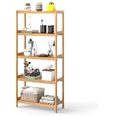 kinbor 5-Tier Bamboo Bathroon Shelf, Bamboo Rack Storage Shelving, Natural | Easy Assembly, Freestanding Shelving Unit