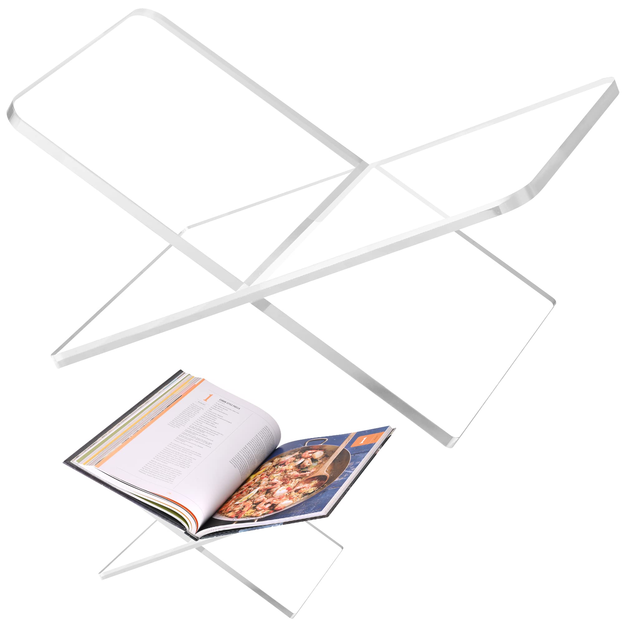Photo 1 of Acrylic Book Holder 11 x 7 x 6 in Open Large Book Display Stand for Cookbook Art Book Bible Guest Book - 2-Piece Coffee Table Book Stand for Reading - Clear, Transparency
