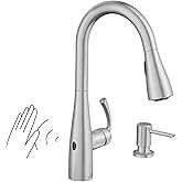 Moen 87014EWSRS Essie MotionSense Wave One-Handle Touchless Kitchen Faucet with Pull Down Sprayer and Soap Dispenser, Spot Re