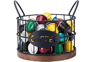 Dewsea Coffee Pod Holder for Countertop, Storage Organizer with Wooden Base, Sturdy Coffee Pod Container for Kitchen Bar Offi