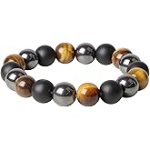 TUMBEELLUWA Triple Protection Bracelet for Men Women, 12 mm Beaded Crystals and Healing Stones Bracelets for Luck, Prosperity & Positive Energy