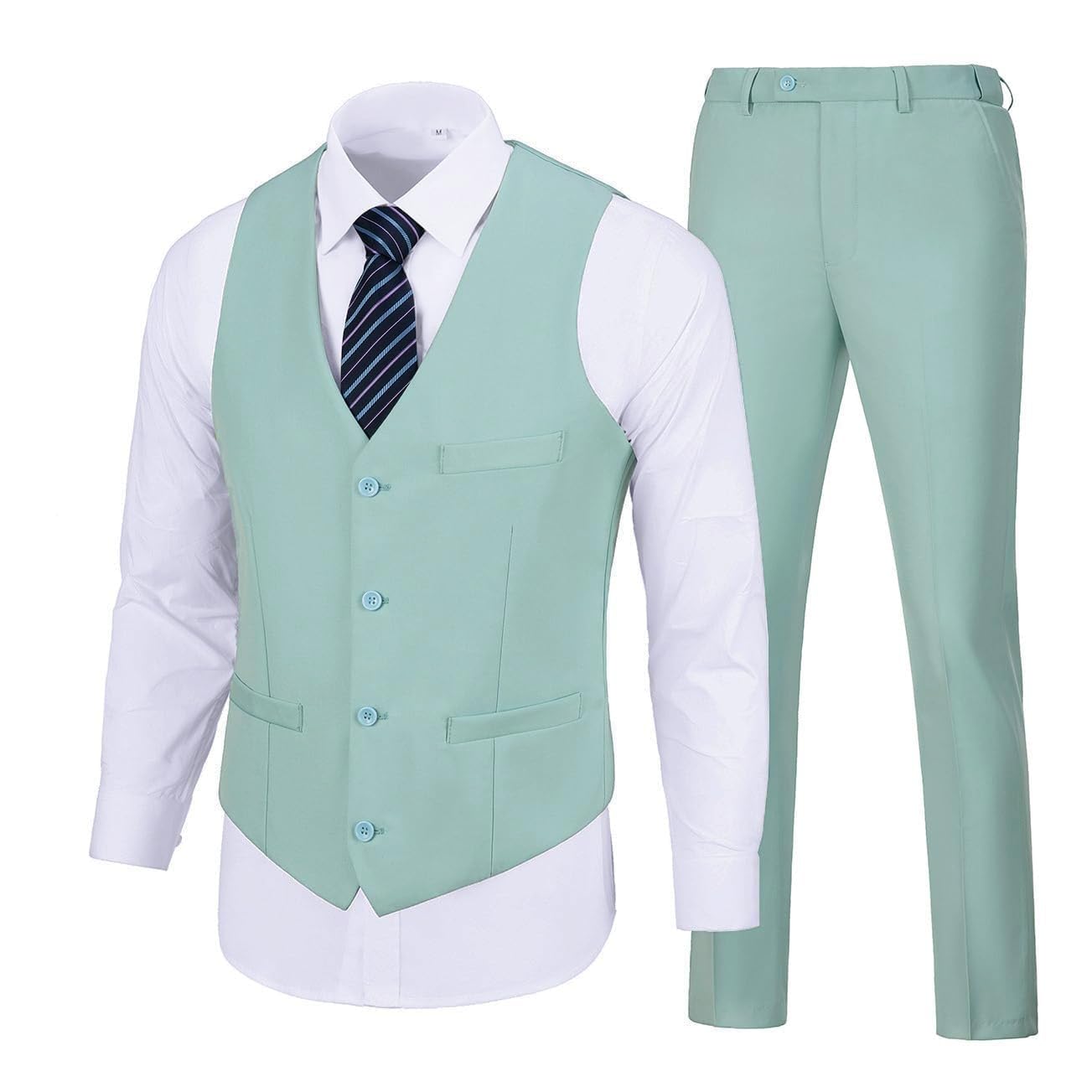 Photo 1 of Men's Suit 2 Piece Slim Fit Wedding Tuxedos Mint Green Teen Prom Suit for Young Men Dress Vest and Pant Set L