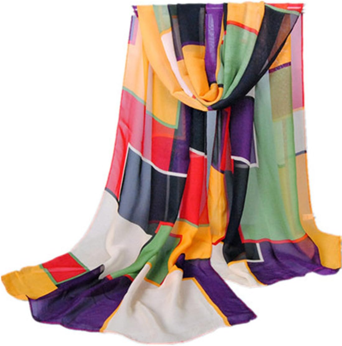 YICHUN Women Geometric Scarves Multicolor Fashion Chiffon Scarf Wraps Neck Warm Shawl 160 x 50cm