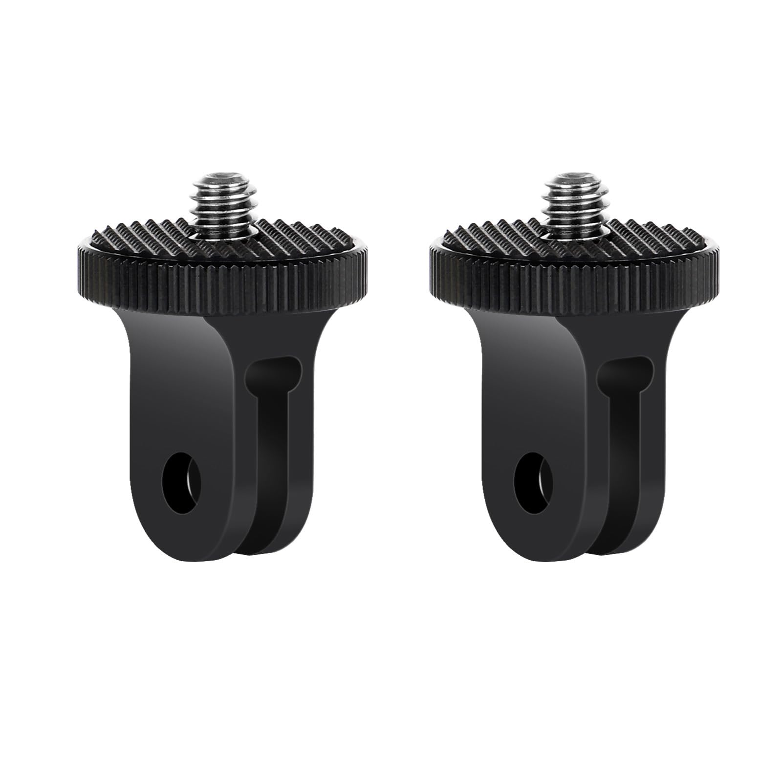 HSU Aluminium 1/4"-20 Camera Mount Conversion Tripod Adapter for Go Pro Mounts, Insta360, Sony, Xiaomi Yi, or Other Action Cameras (2 Pack, Black)