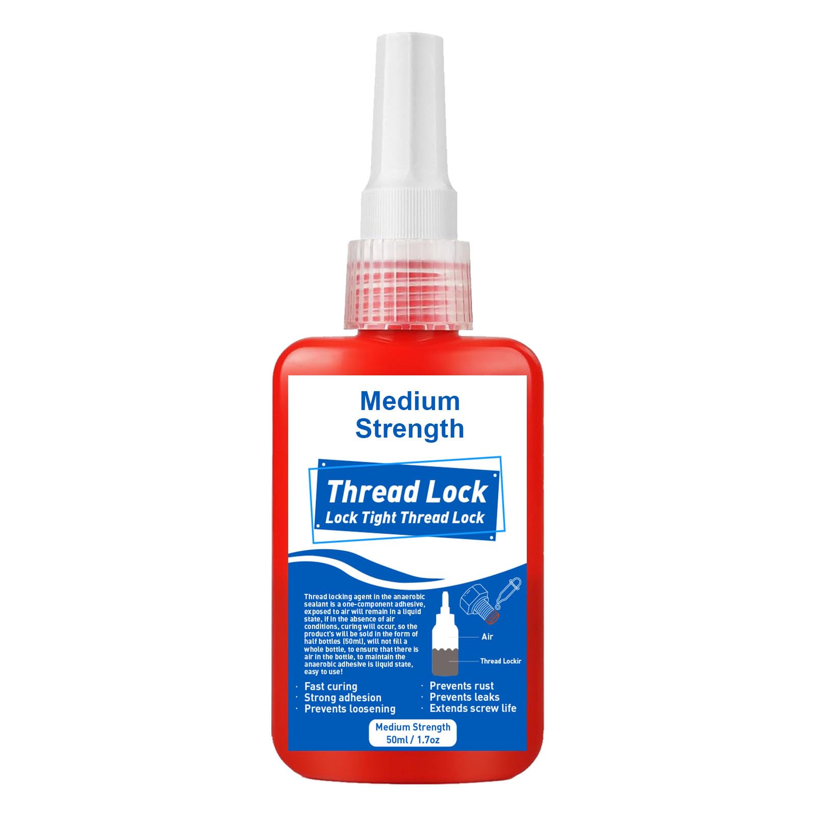 Thread Lock Medium Strength, 50ml Locktight Threadlock Prevent Nuts, Bolts, Bearings, Fasteners and Screws from Loosening Due to Prolonged Vibration, Thus Locking and Sealing Metal Nuts and Bolts