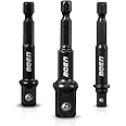 BOEN Impact Grade Socket Adapter Set, 3-PCS Drill Bit Adapter with Bit Holder, Sizes 1/4", 3/8", 1/2", 1/4-Inch SAE Hex Shank, Cr-V with Black Phosphate Finish