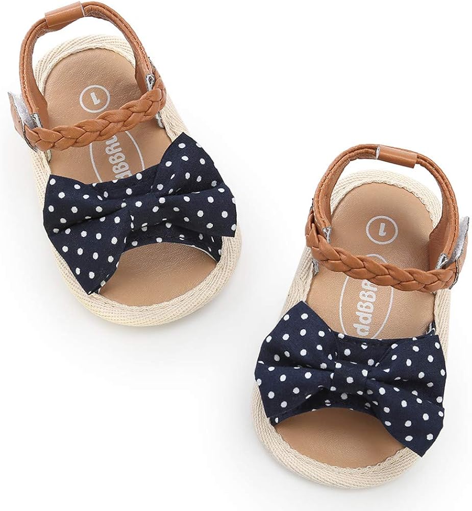 Isbasic Baby Girls Sandals Bohemia Flower Bow Soft Sole Toddler First Walkers Beach Summer Shoes