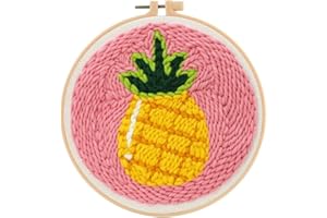 ZUOANLF Punch Needle Kit for Beginner, Rug Yarn Hooking Beginner Kit with Instruction, Punch Needle Fabric with Pattern, Yarns, Embroidery Hoops for Punch Needle 20CM/9.8INCH (Pineapple)