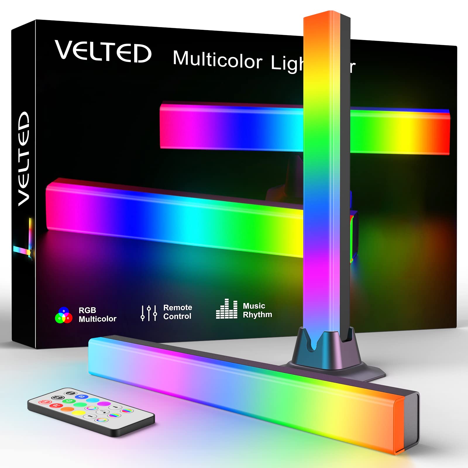 Photo 1 of velted RGB Light Bar, Music Sync RGB IC LED Lights Bars, USB Powered Ambient Lighting, Remote Control Color Changing Gaming TV Backlight, 8 Dynamic Modes for PC Room Monitor Desk