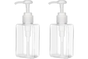 100ml (3.4oz) Pump Bottle Dispenser Jansburg 2 Pack Refillable Flat Square Plastic Lotion Dispenser Leakproof Empty Lotion Pump Bottle for Essential Oil Soap Lotion Shampoo Clear