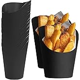 50Pcs Black Charcuterie Cups, 14oz Take-out French Fries Holder Disposable French Fry Cups Wedding Food Trays Paper Cones for