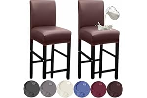 HFCNMY Bar Stool Covers,2 Pack Stretch Waterproof PU Bar Stool Covers with Backs Bar Stool Chair Covers Barstool Covers Slipcovers with Back Pub Counter Stool Chair Covers Coffee