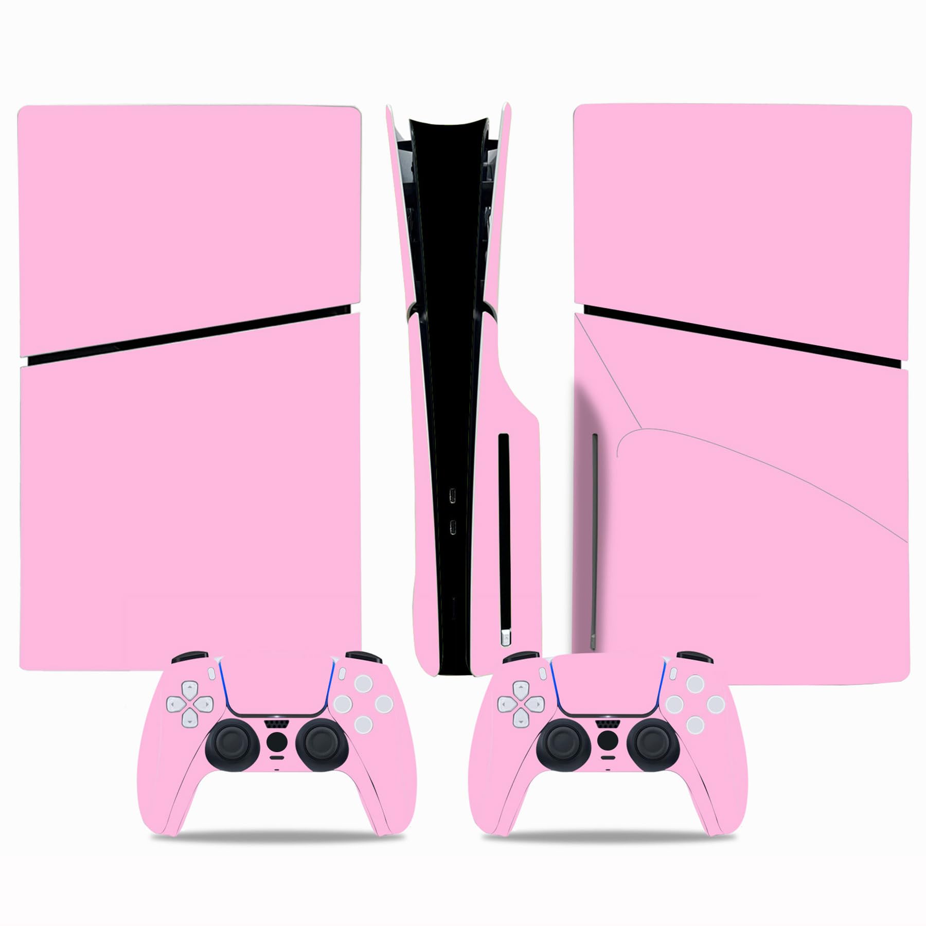 Skin Sticker Compatible with PS5 Slim Disc Console, Protective Vinyl Decal Cover Wrap for Wireless Controller (Pink)
