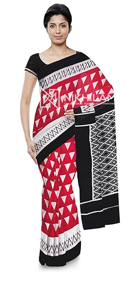 Nikhilam Pure Cotton Mal-Mal Printed Saree for Womens | with Black Blouse | without Pum Pum Lace